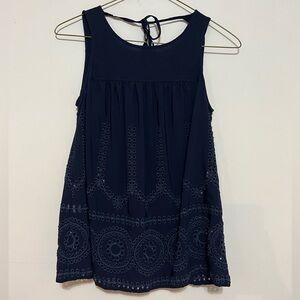 Crown & Ivy Navy Blue Embroidered Eyelet Tank Top. Size pp